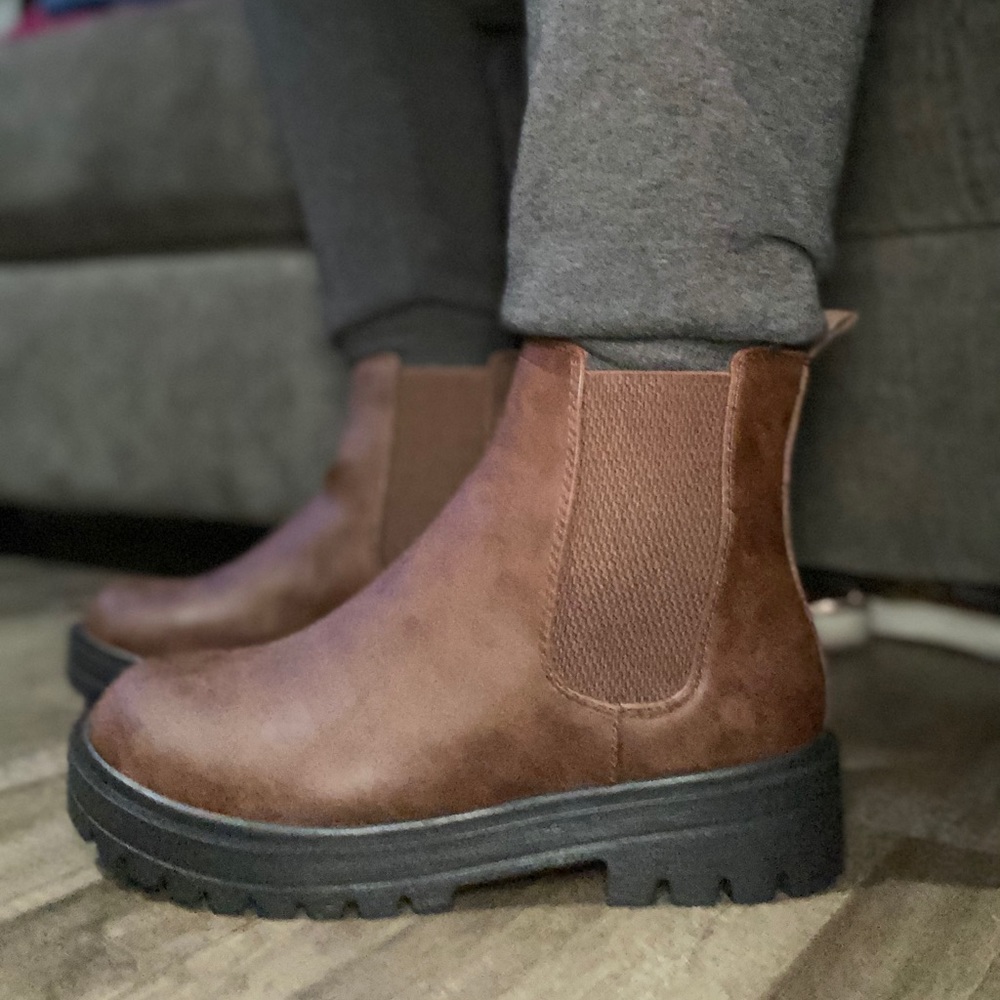 Brown Brush Motorcycle Platform Booties - Picture 7 of 10